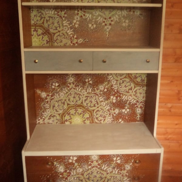 Original wooden shelfwall unit with drawers & hand painted mandalas.