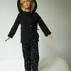 Barbie Outfit - Black Hooded Jacket and Black Slimfit Trousers