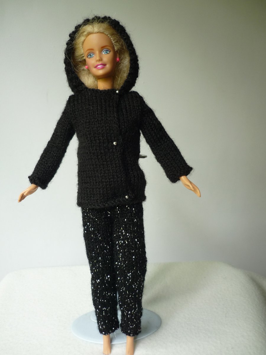 Barbie Outfit - Black Hooded Jacket and Black Slimfit Trousers
