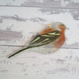 Chaffinch Garden Bird - Fused Glass Hanging - Sun Catcher - Ornament