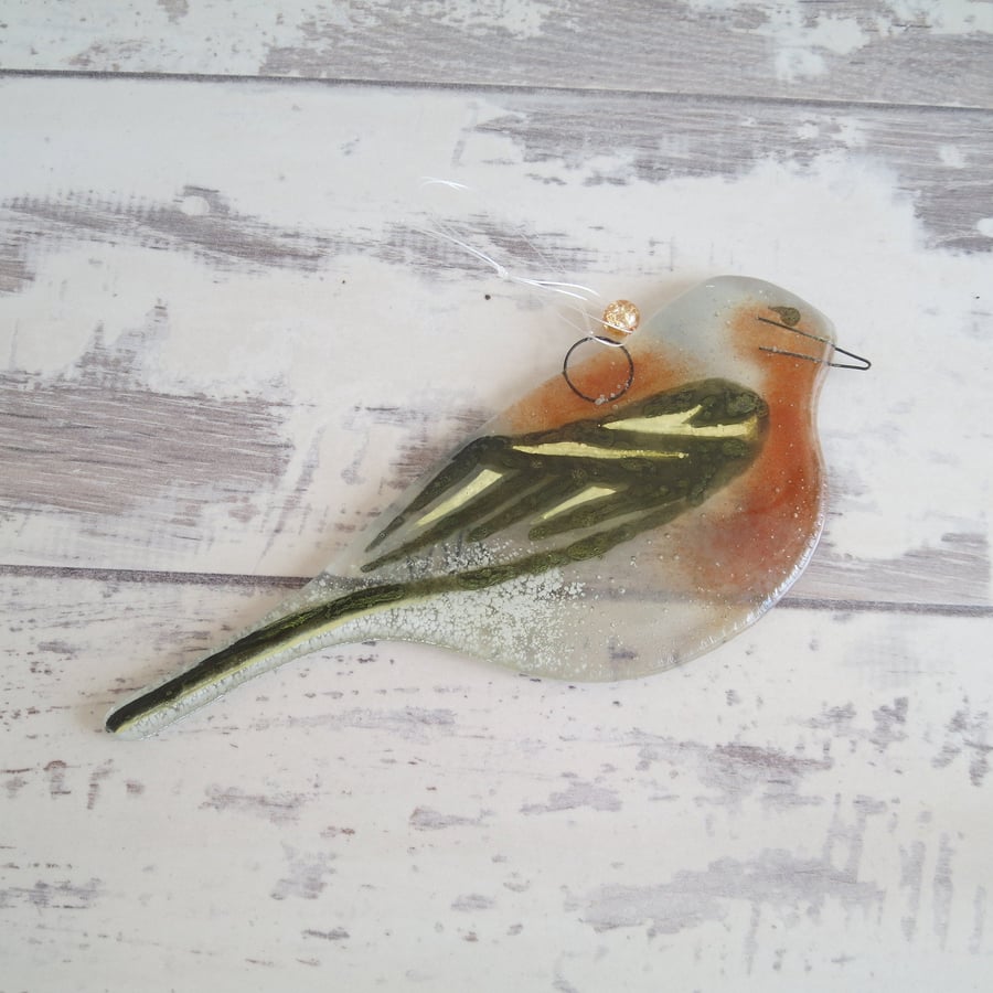 Chaffinch Garden Bird - Fused Glass Hanging - Sun Catcher - Ornament