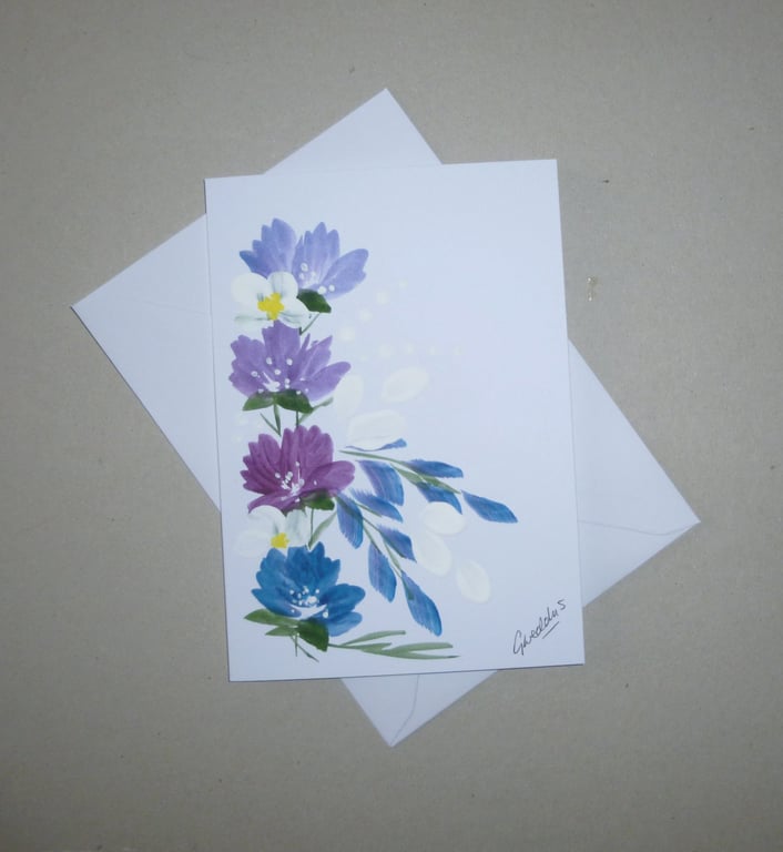 original hand painted floral greetings card ( ref FA 209 P3 )