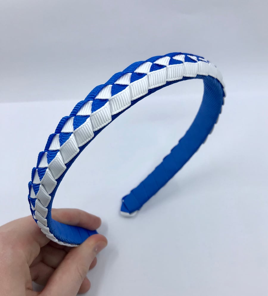 Royal Blue and White Pleated Hairband