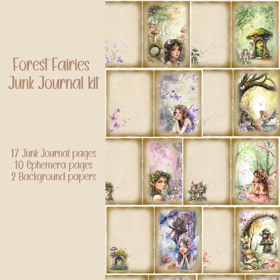 Forest Fairies kit Scrapbooking, Ephemera, Journal, Digital Download