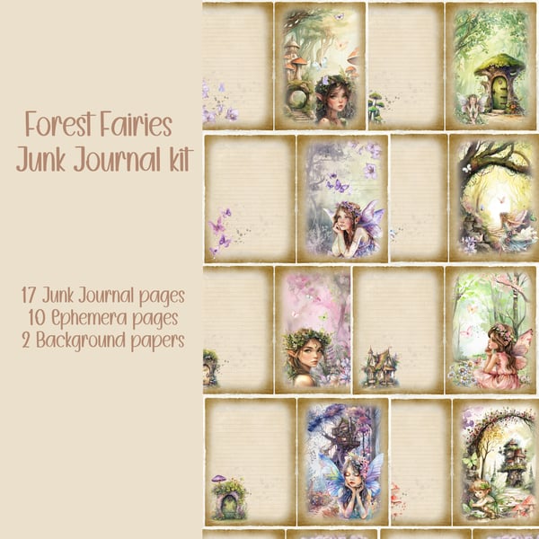 Forest Fairies kit Scrapbooking, Ephemera, Journal, Digital Download
