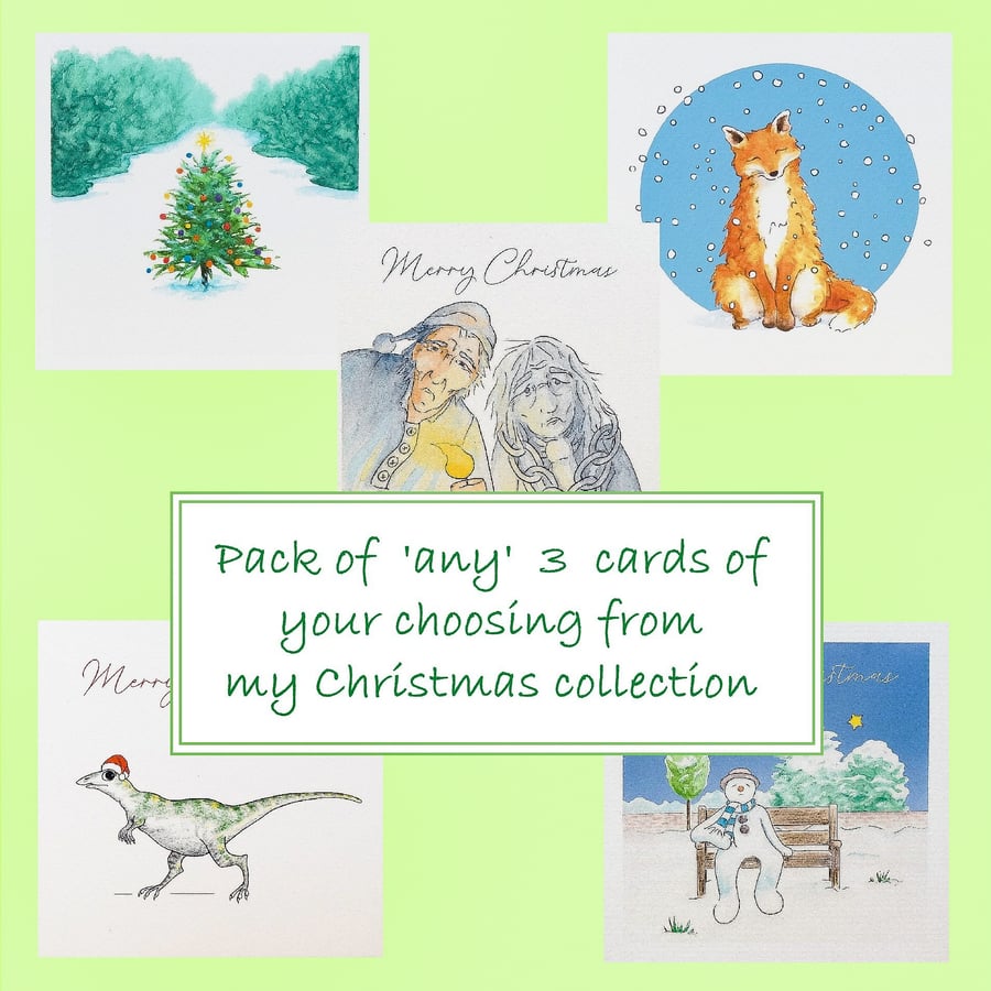 Christmas Cards - Pack of  'any' 3 Christmas Cards of your choosing