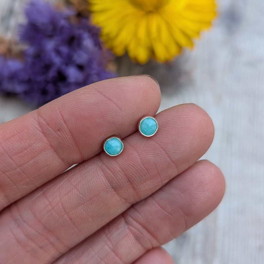 Sterling Silver Amazonite Gemstone Small Stud Earrings - JBJ8005