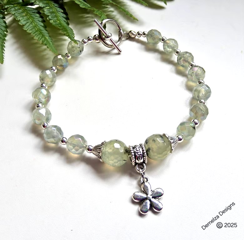 Designer Faceted Mystic Prehnite Gemstone Bracelet 