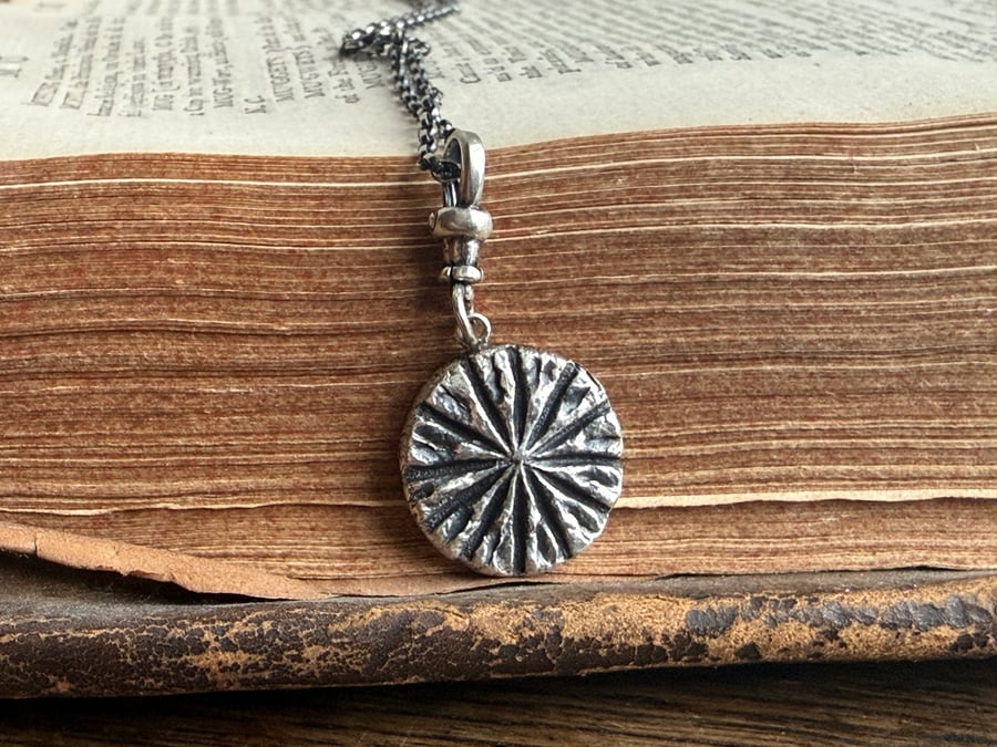 Sterling Silver Double Sided Poppy Head and Nettle Leaf Pendant Charm