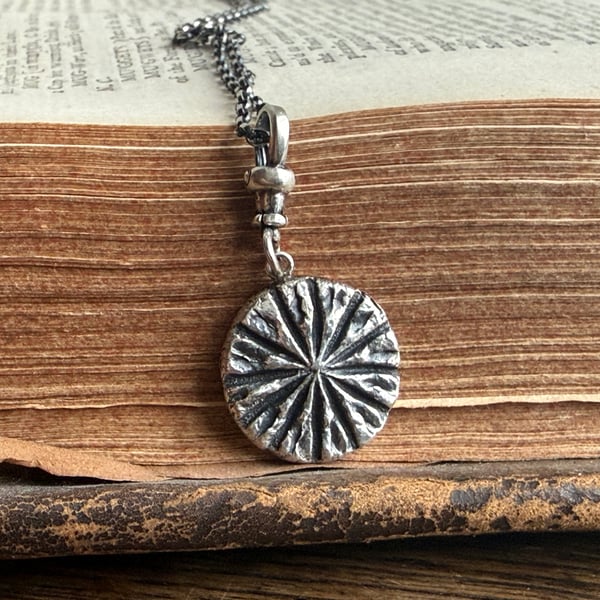 Sterling Silver Double Sided Poppy Head and Nettle Leaf Pendant Charm