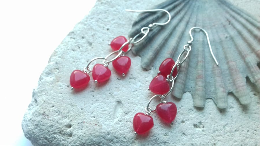 Red Quartzite Heart Waterfall Earrings
