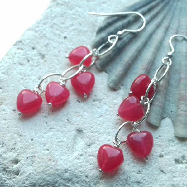 Red Quartzite Heart Waterfall Earrings