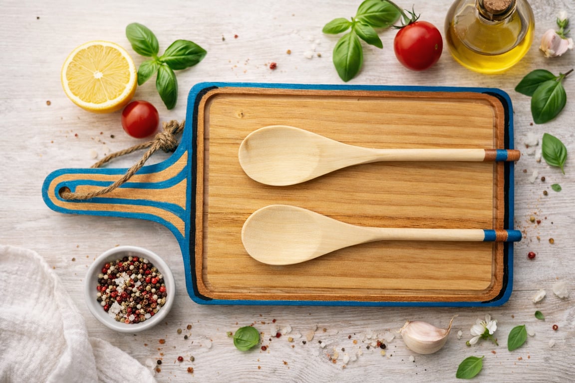 Hand-Painted Pine Wooden Chopping or Serving Board Set