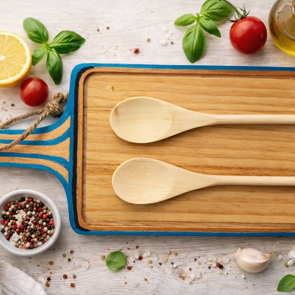 Hand-Painted Pine Wooden Chopping or Serving Board Set
