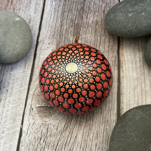 Red Mandala Painted Rock Art Stone Acrylic Art Painting Hand Painted Unique P1