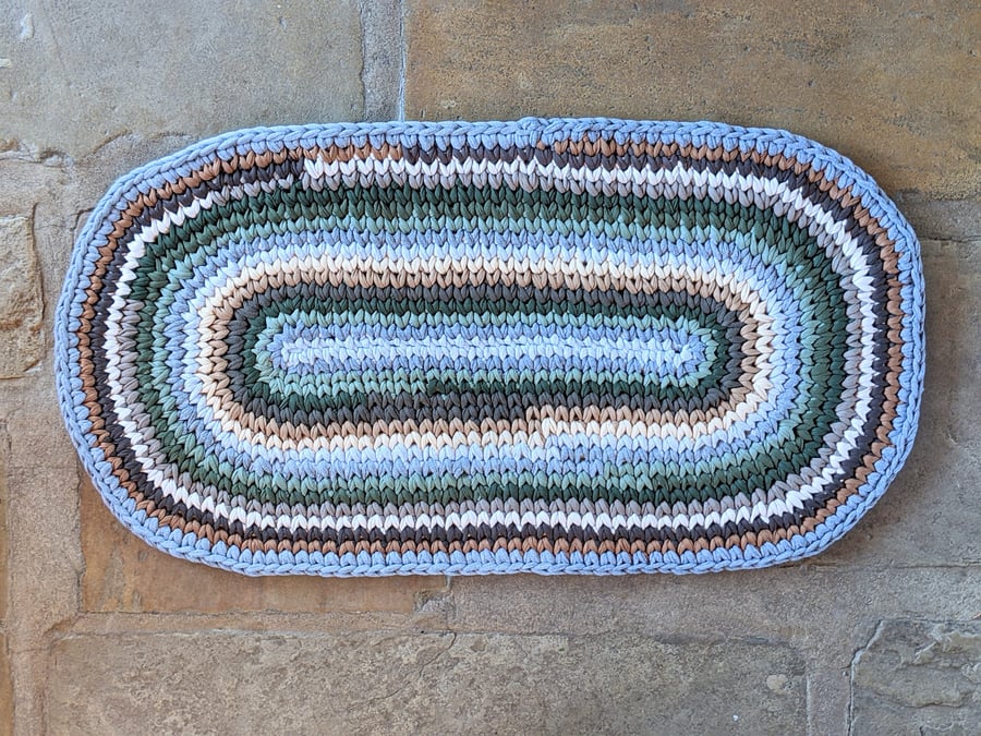 Upcycled eco rag rug, Handmade crocheted floor rug, Trendy rag rug 