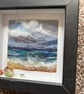 Beach scene cloudy sky, waves and sand needle felt black frame Seaglass shells - Image 3