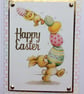 Happy Easter Card Cute Chick Bunny Rabbit and Eggs - Image 1