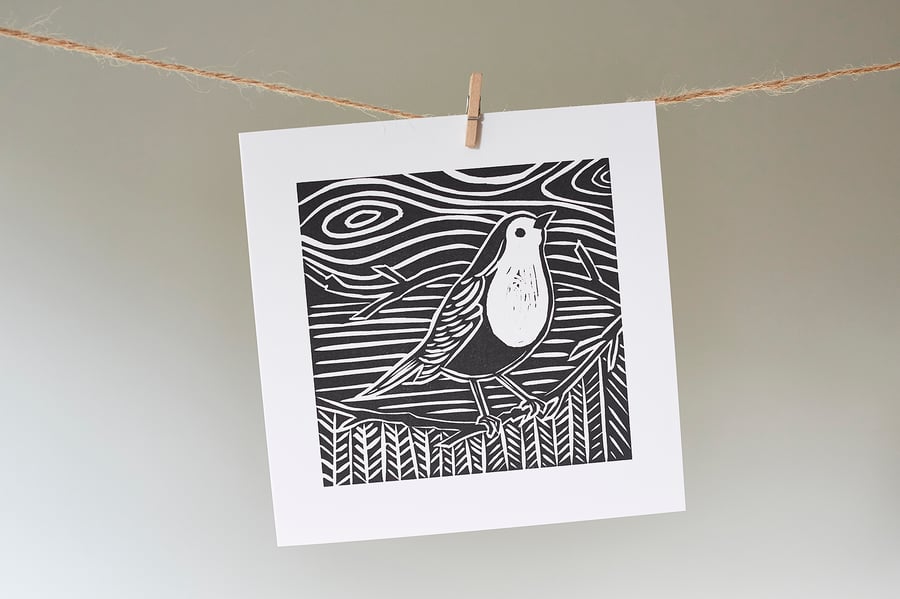 Christmas Robin from original linocut