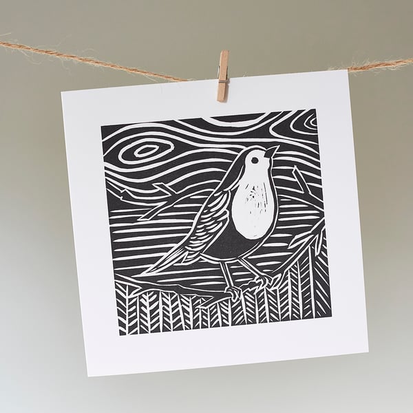 Christmas Robin from original linocut