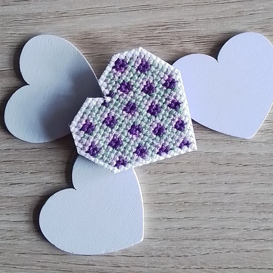 Purple Square Heart Pin Badge,  Heart Brooch