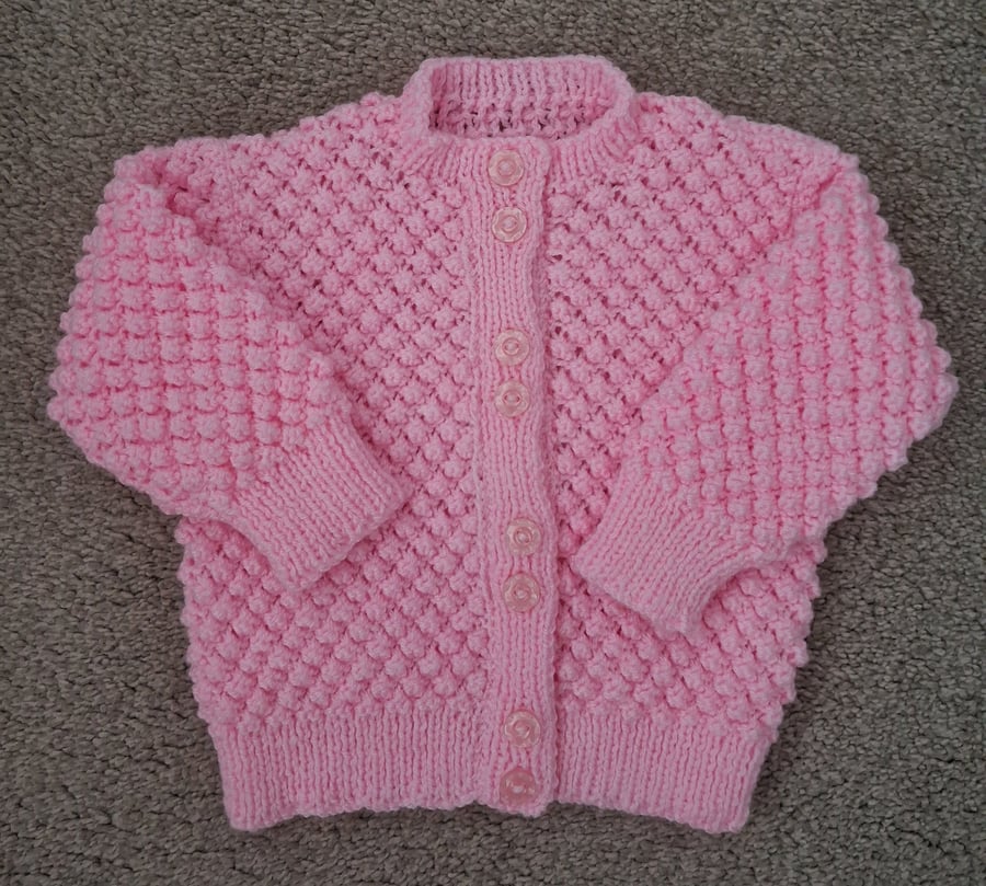 Long Sleeve Knitted Pink Jacket Cardigan Fits 6-9 Months (J185)