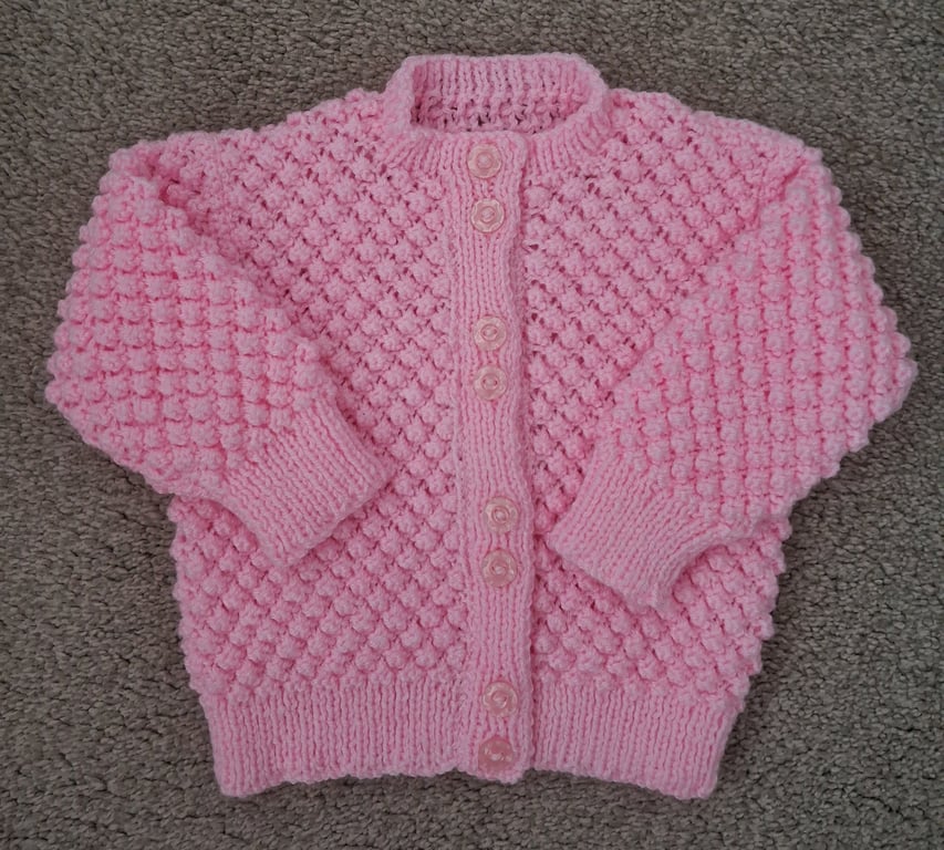 Long Sleeve Knitted Pink Jacket Cardigan Fits 6-9 Months (J185)