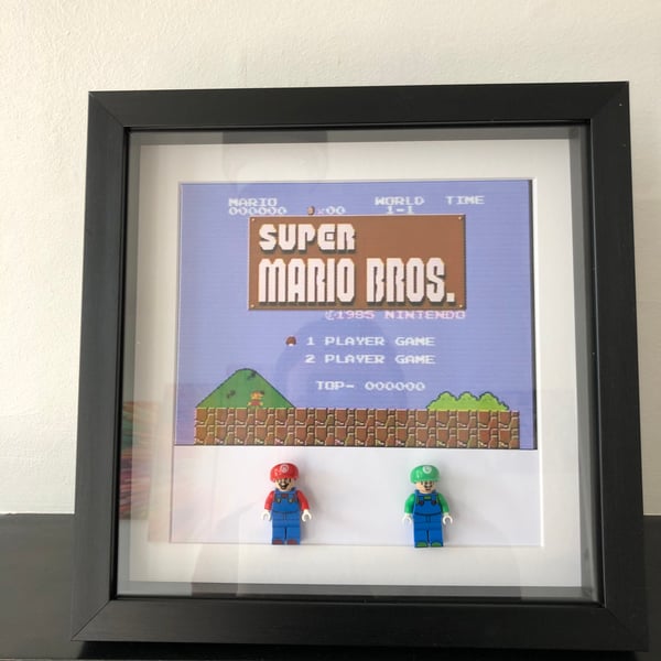 Super Mario Brothers framed custom Lego minifigures