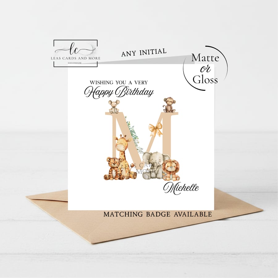 Safari Initial Happy Birthday Card