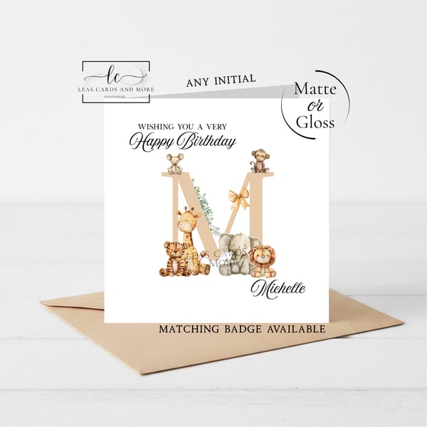 Safari Initial Happy Birthday Card