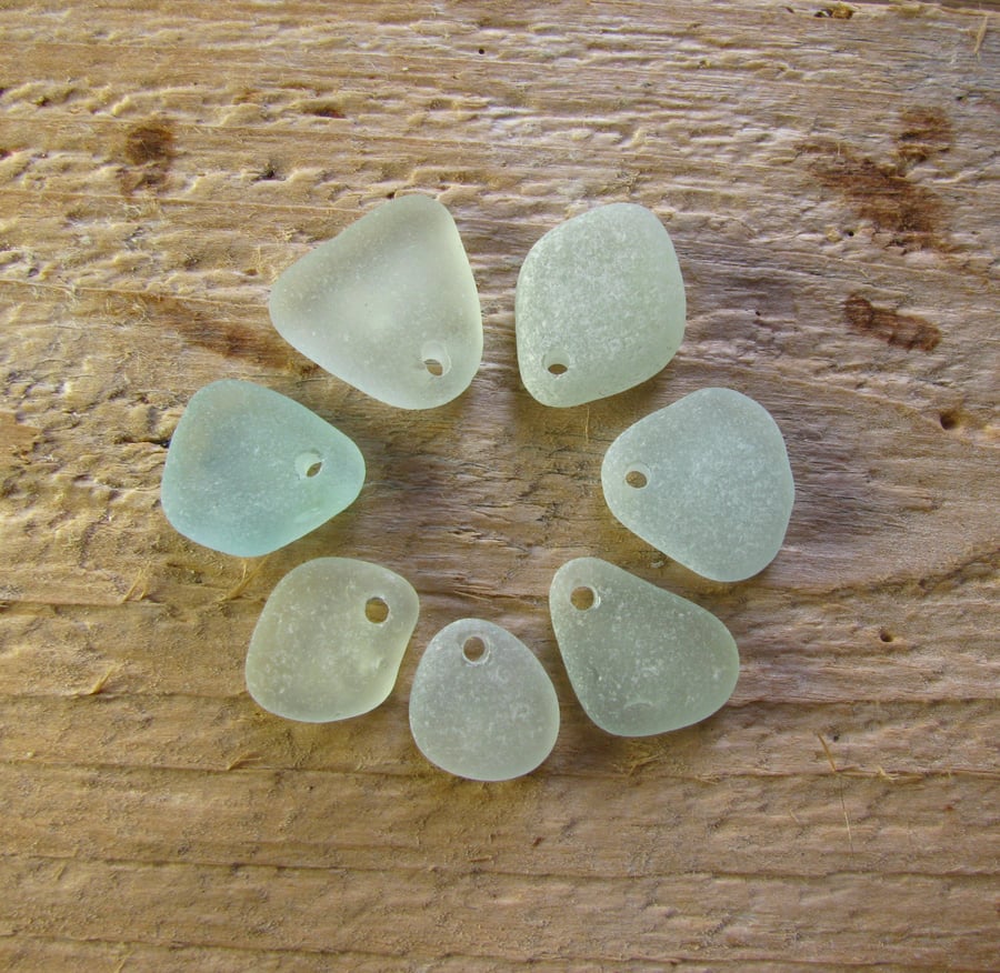 7 Natural sea glass beads, top drilled, supplies (7)