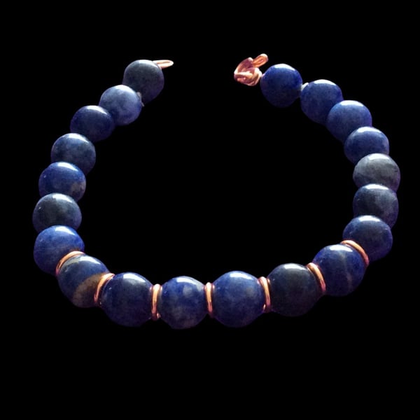 Denim Blue Sodalite Bracelet - Blue and copper bracelet 