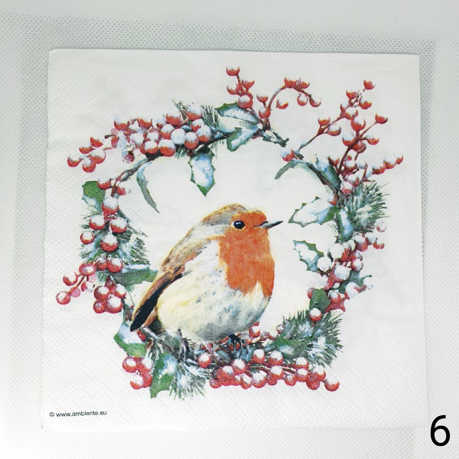 10 Pcs 33cm x 33cm Christmas Robin Bird Tissue Paper Decoupage