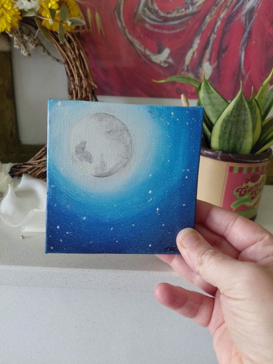 Night Sky Original Artwork - Full Moon & Stars - Canvas - Small 
