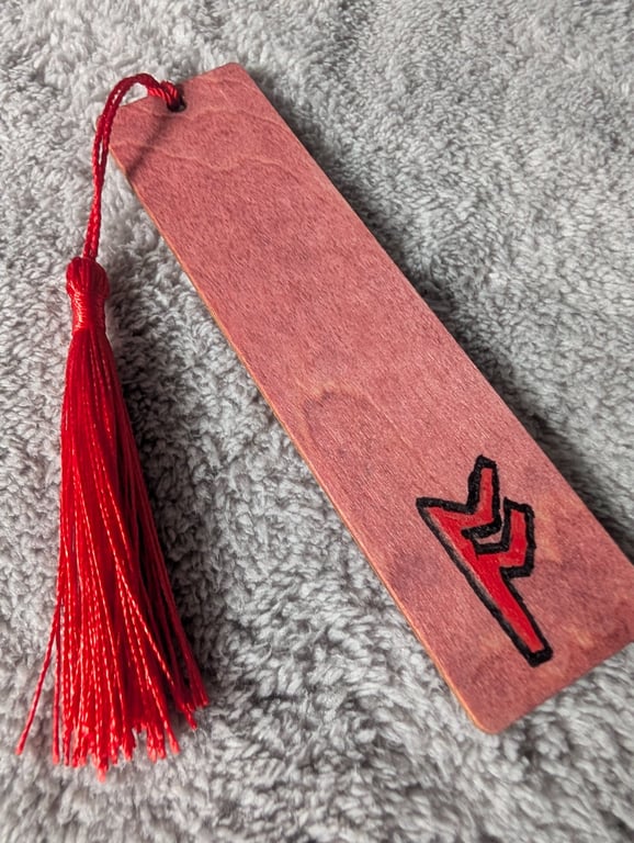 Viking ruin alphabet, Elder Futhark Fehu ruin, wooden bookmark with tassel 