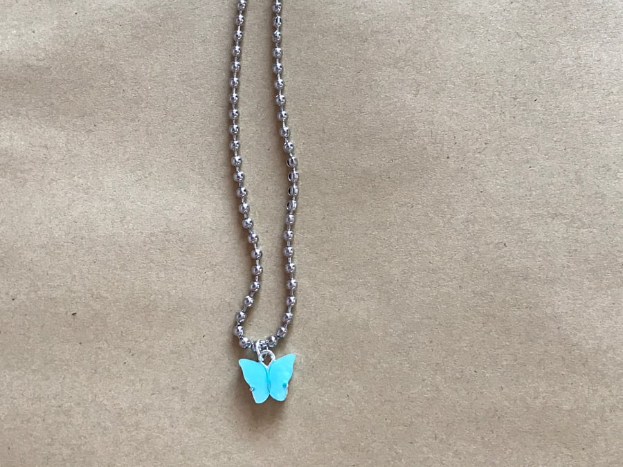 Skylar - Dainty sky blue butterfly necklace 