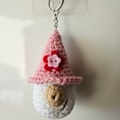 Cheeky gnome keyring or bag charm with flower embellishment