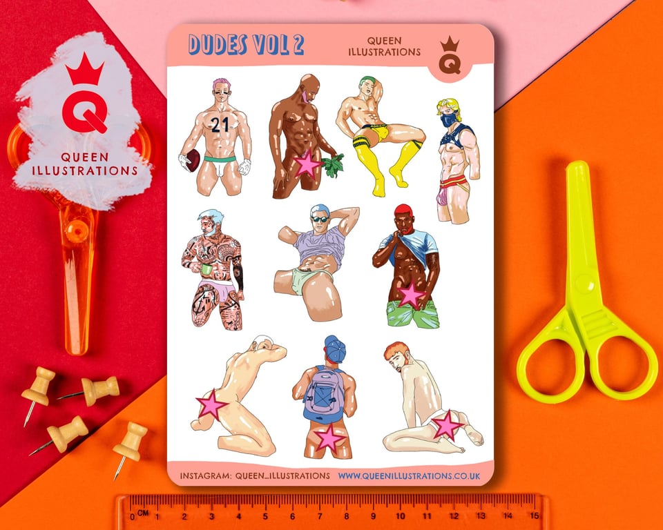 DUDES sticker sheet vol 2, waterproof vinyl gay stickers