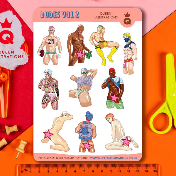 DUDES sticker sheet vol 2, waterproof vinyl gay stickers