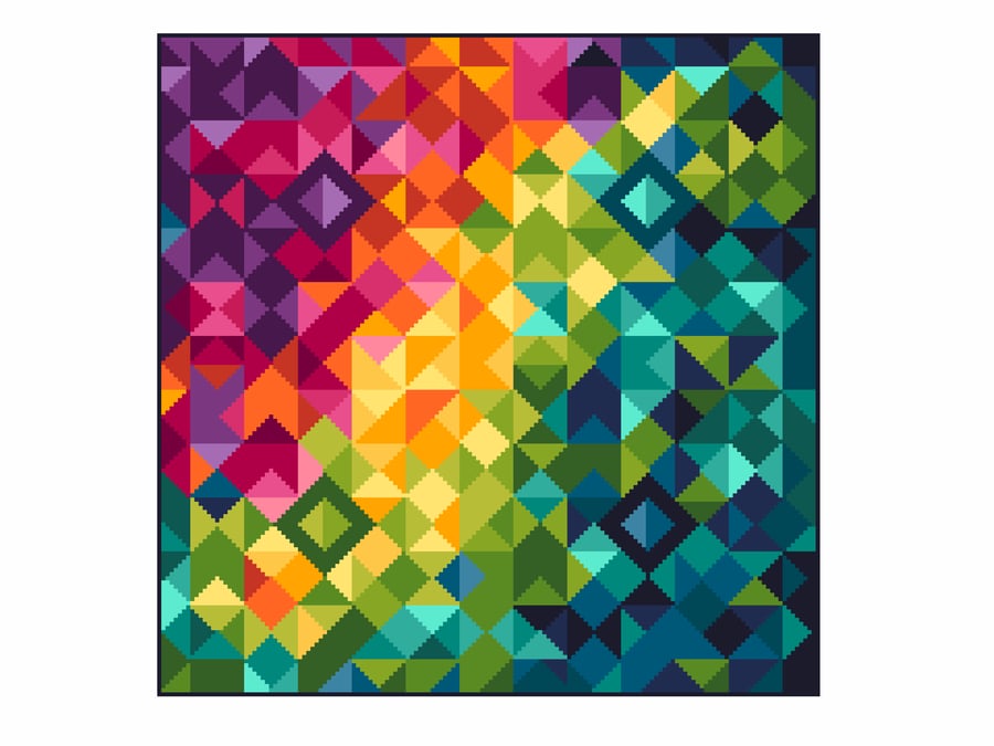 118C Cross Stitch Pattern Kaleidoscope Geometrical squares Rainbow Truchet 