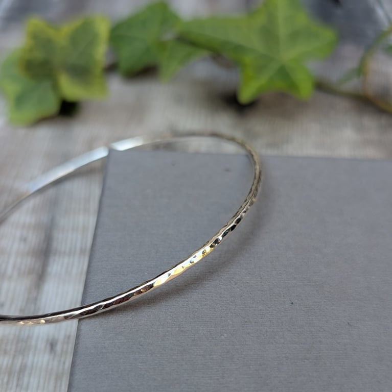Sterling Silver 2mm Hammered Round Bangle - JBJ5025