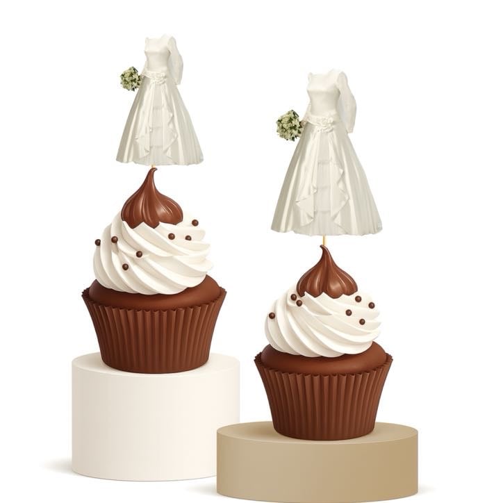 Kallah Wedding Dress Cupcake Toppers 15pk  bride Wedding Décor