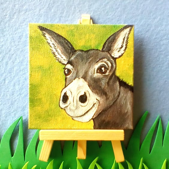 Donkey Original Painting with Mini Easel Charity Donation