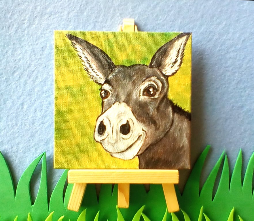 Donkey Original Painting with Mini Easel Charity Donation