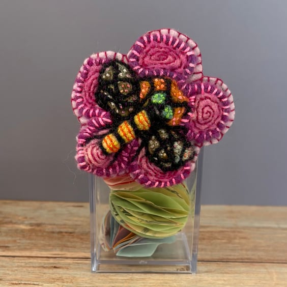Needle-felt and Embroidery Bee on a Flower
