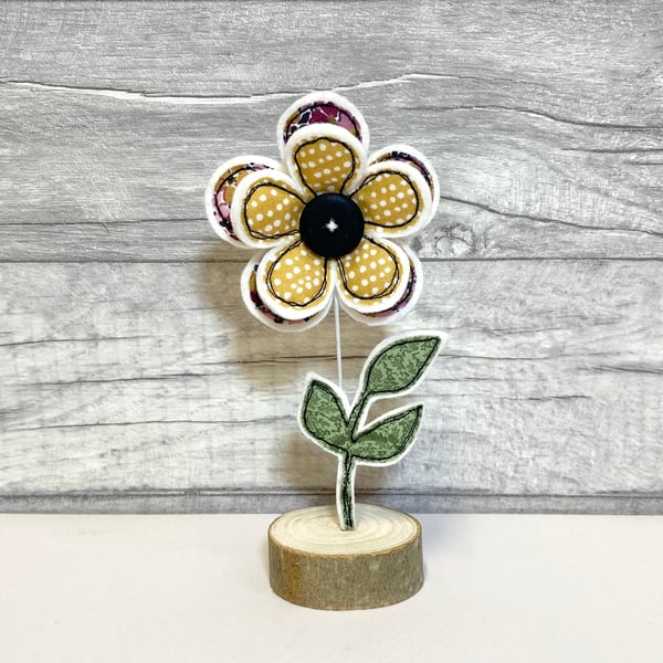 Flower and Leaf on a Wire Stem in a Wooden Stand
