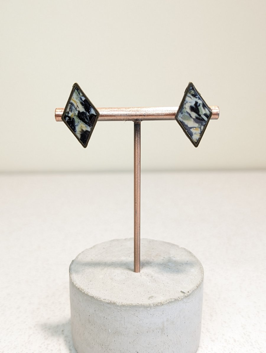 Faux stone silver diamond stud earrings 