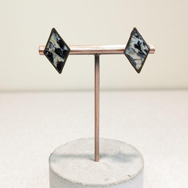 Faux stone silver diamond stud earrings 
