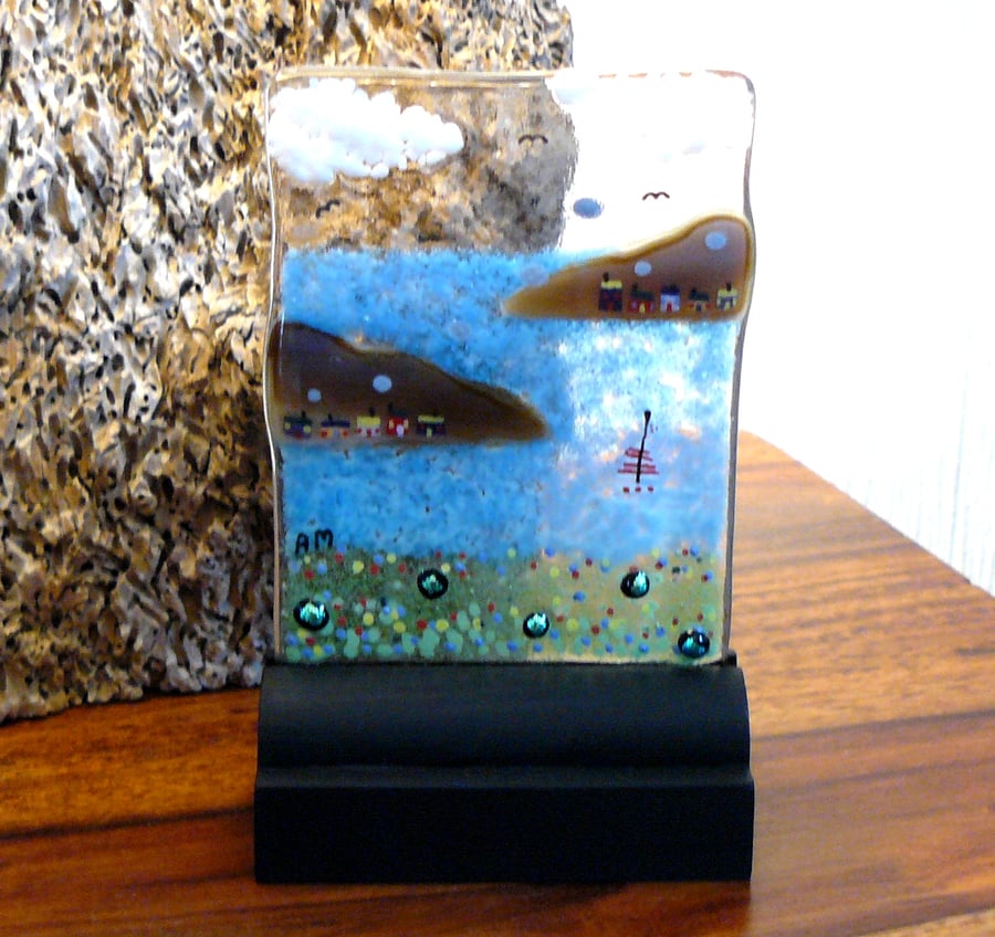 UNIQUE: Handmade Fused Glass 'LITTLE BOATS' Picture.