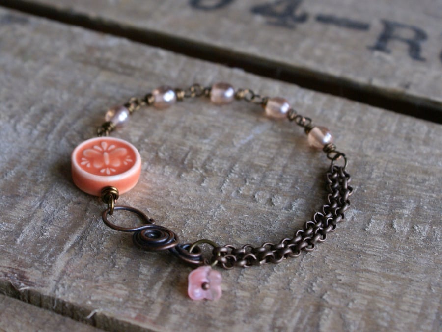 Rose Pink Czech Glass Beaded Bracelet
